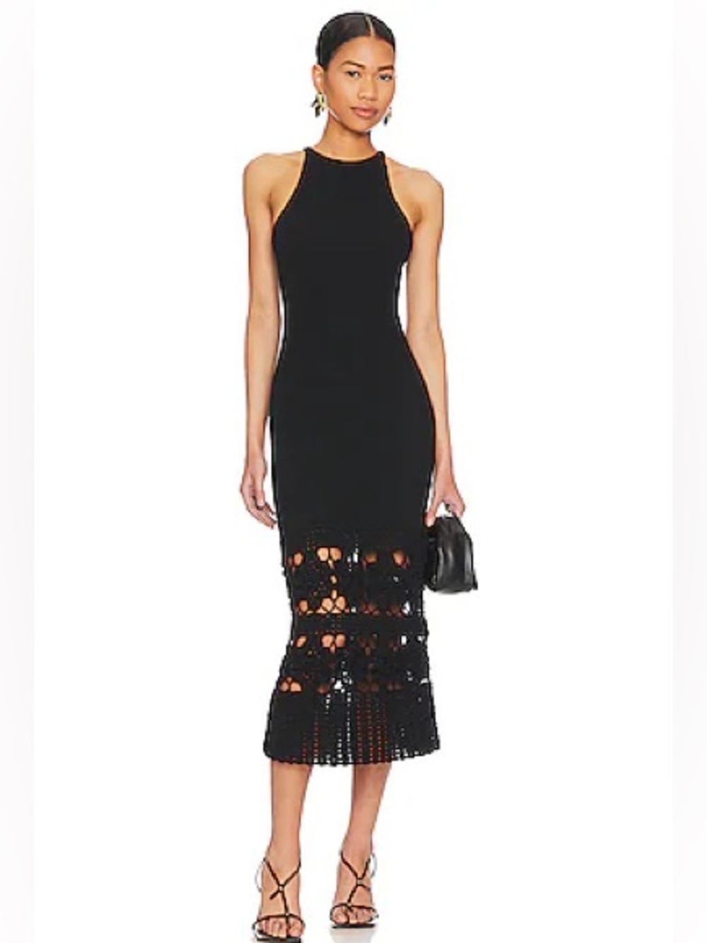 NWT Black Sleeveless Midi Dress with Crochet Hem